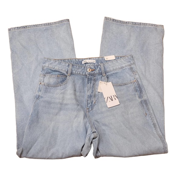 Zara Super High Rise Wide Leg Full Length Light Wash Jeans Full Length Size 12 - Picture 1 of 10